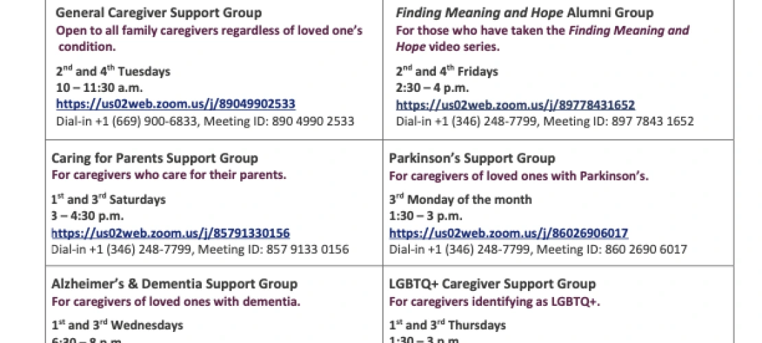2024 Caregiver Support Groups Winter